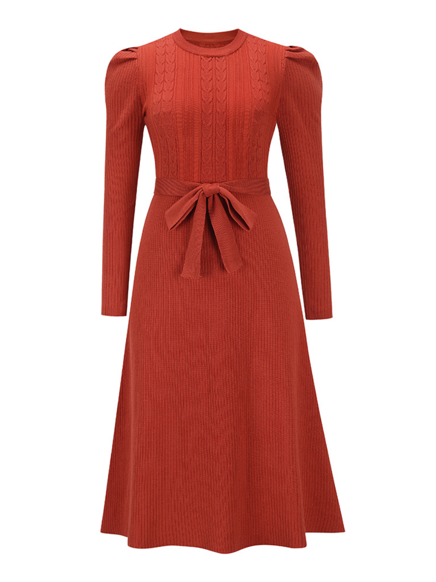 Robin Tie Waist Sweater Midi Dress- Red