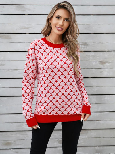 Lots To Love Check Heart Sweater - Red