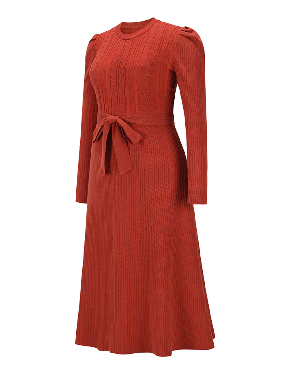 Robin Tie Waist Sweater Midi Dress- Red