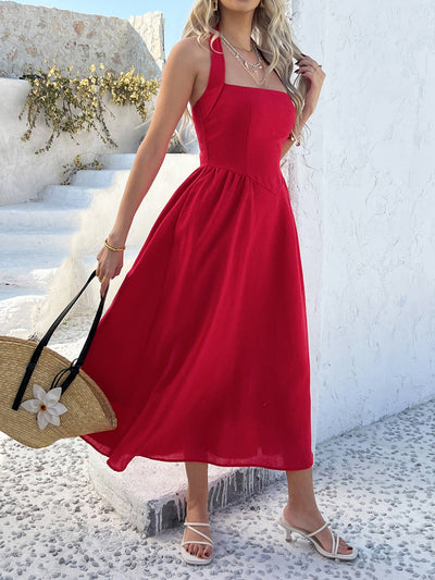 Dewy Days Halter Maxi Dress - red