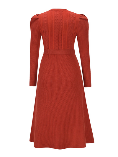 Robin Tie Waist Sweater Midi Dress- Red