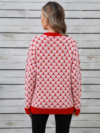 Lots To Love Check Heart Sweater - Red