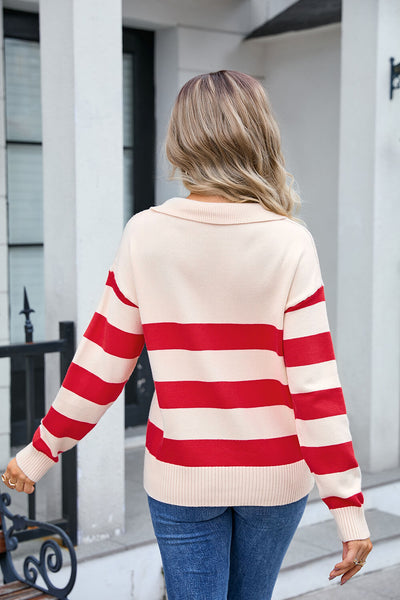 Graham Striped Polo Knit Sweater - Red