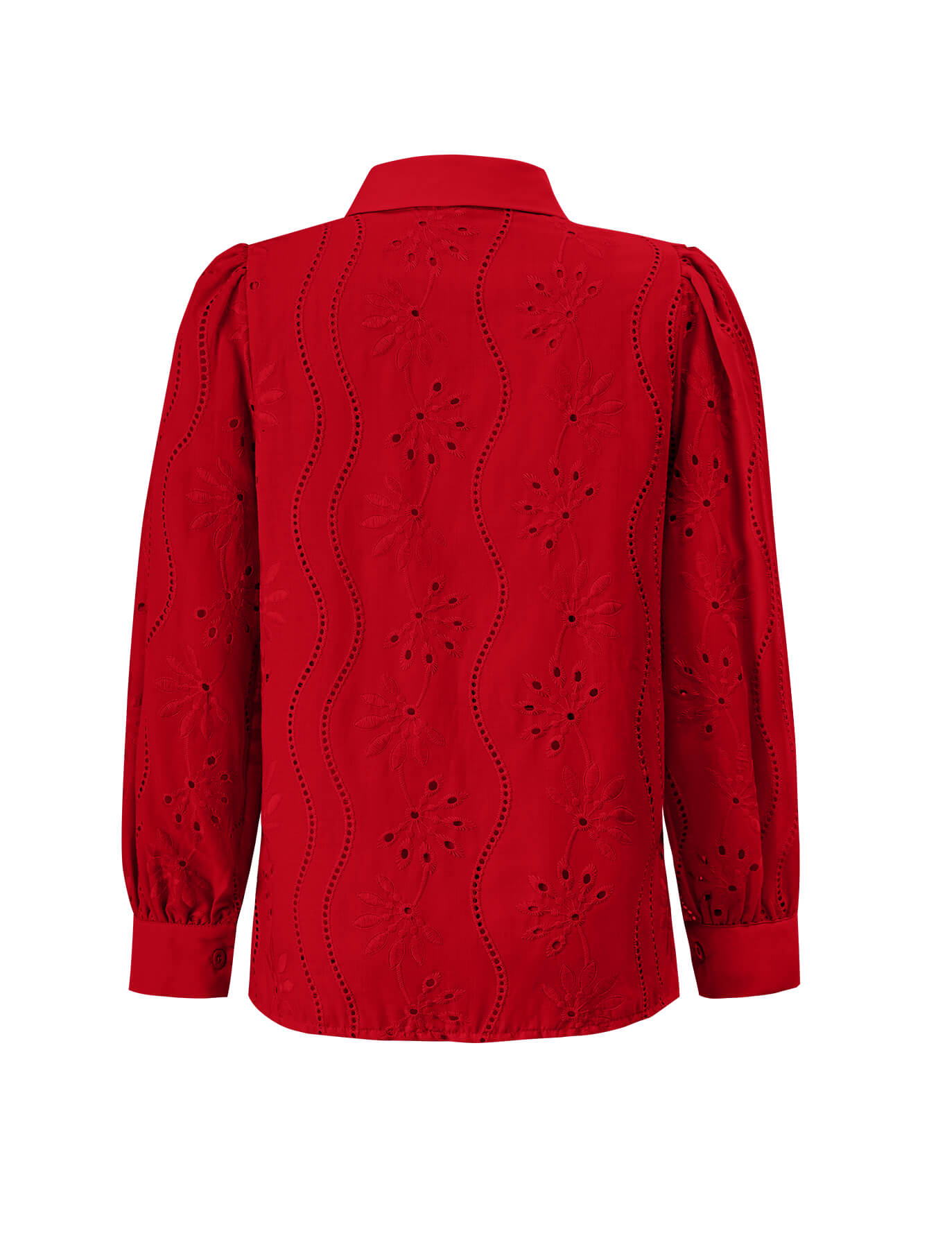 Miley Perforated Long Sleeve Blouse - red