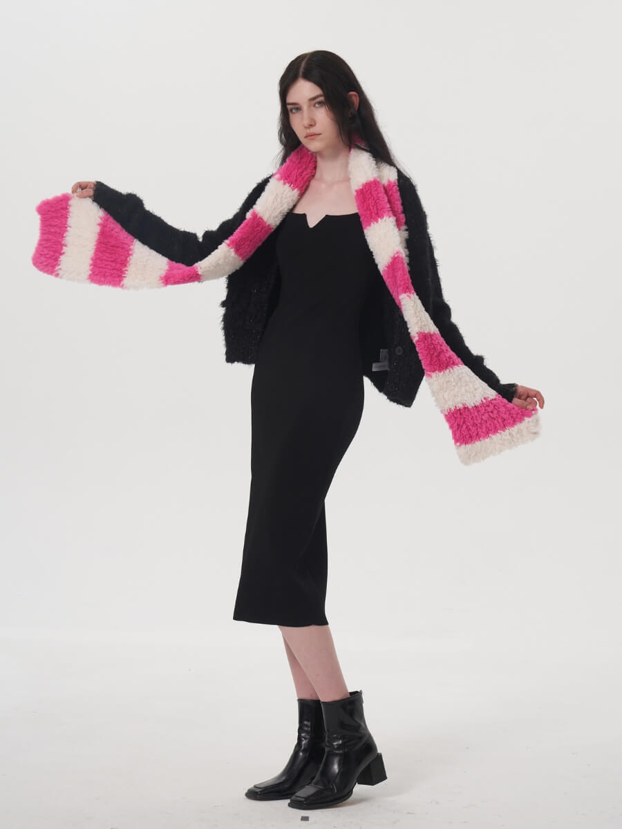 Clarita Fluffy Stripe Scarf - Rose