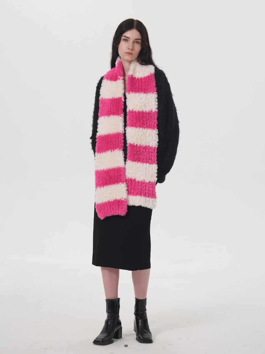 Clarita Fluffy Stripe Scarf - Rose