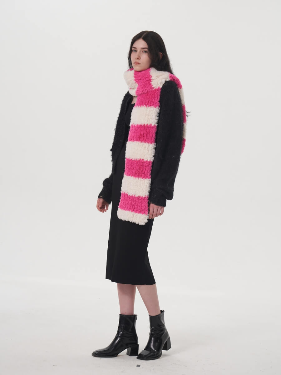 Clarita Fluffy Stripe Scarf - Rose