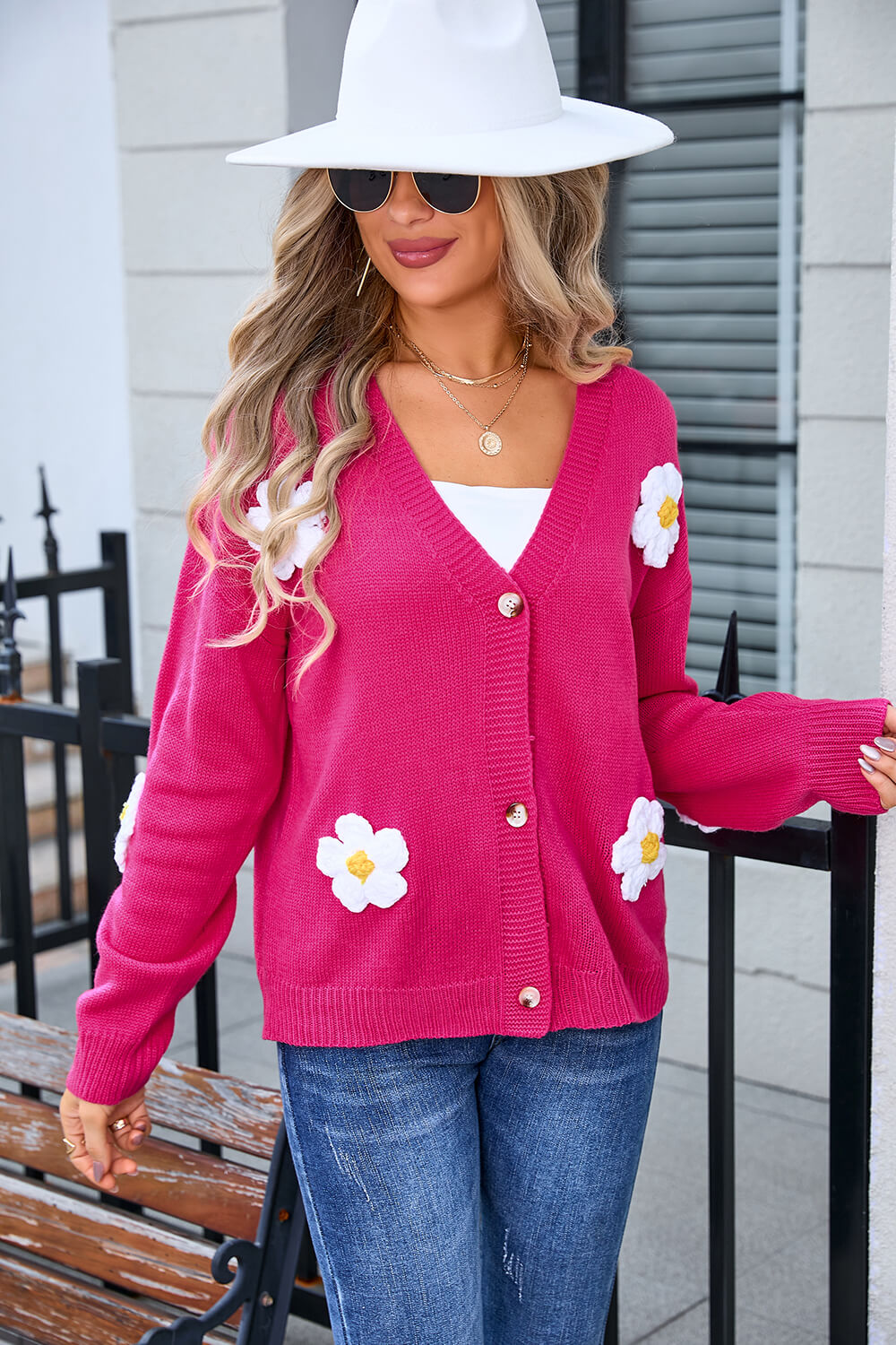 Blossom Mornings Daisy Embellished Knit Cardigan - Rose