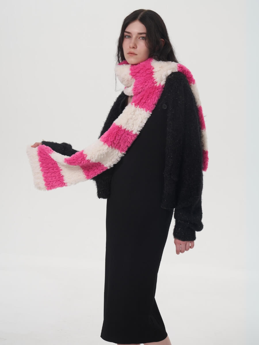 Clarita Fluffy Stripe Scarf - Rose