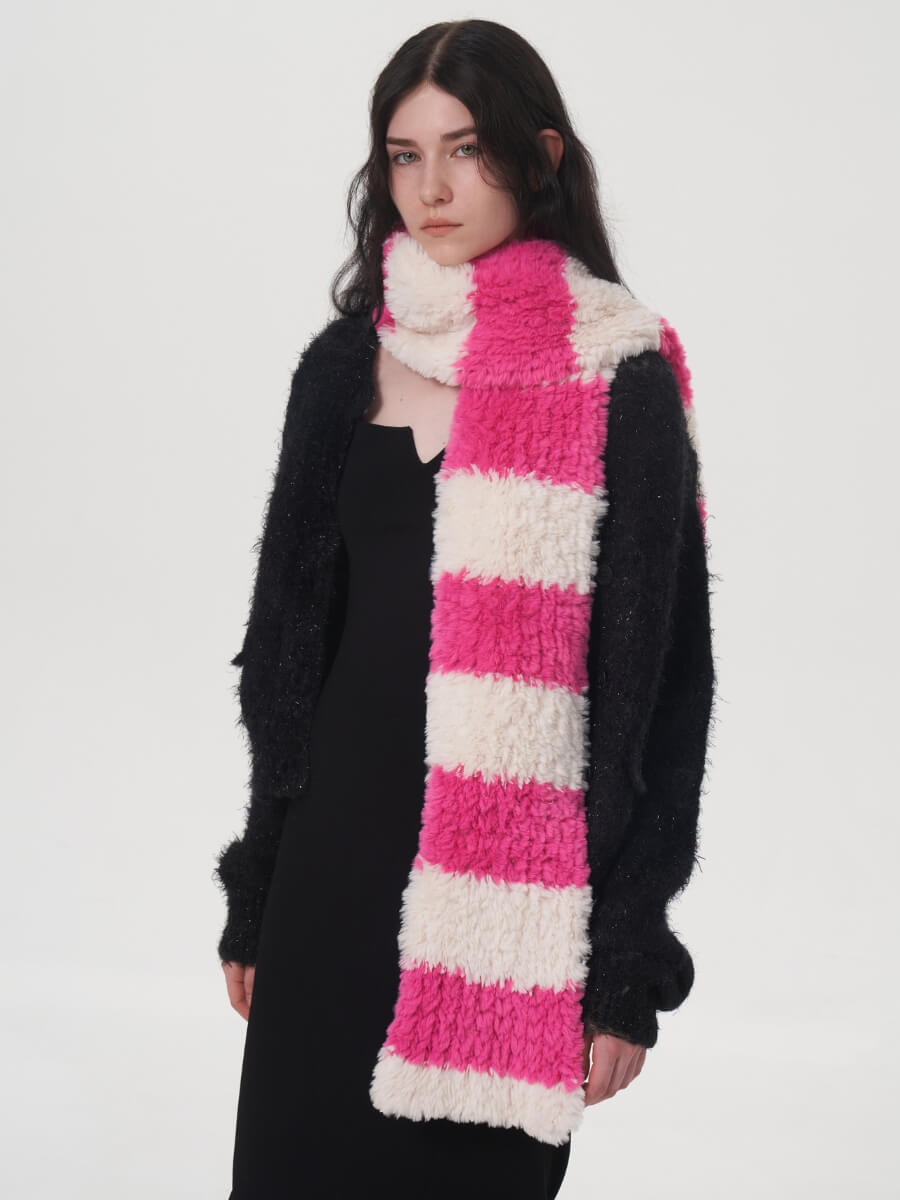 Clarita Fluffy Stripe Scarf - Rose