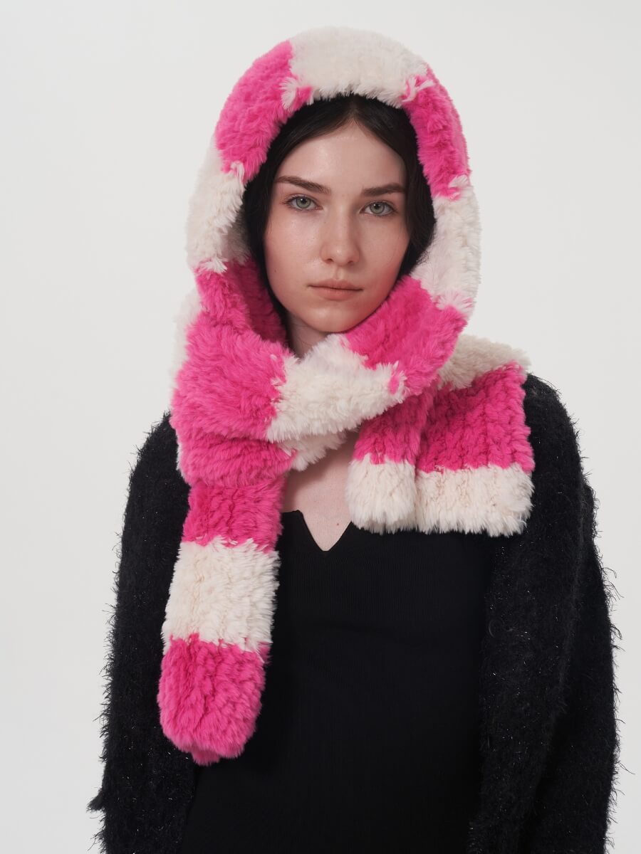 Clarita Fluffy Stripe Scarf - Rose