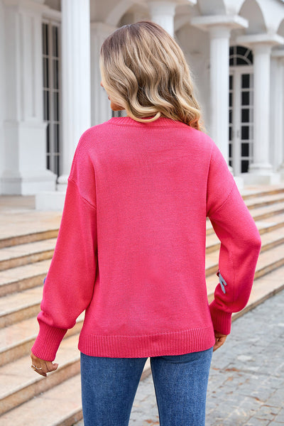 Fallen Daisy Knit Pullover Sweater - Rose