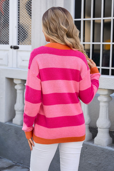 Own It Striped Knit Sweater - Rose