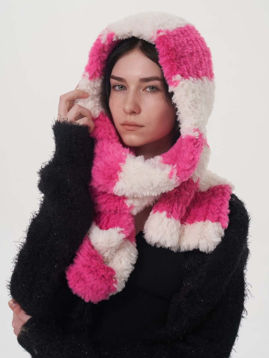 Clarita Fluffy Stripe Scarf - Rose