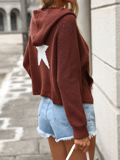 Cozy Chic Star Hoodie Sweater - Rust