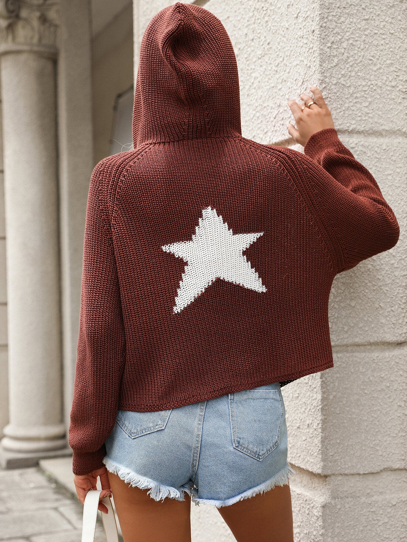 Cozy Chic Star Hoodie Sweater - Rust