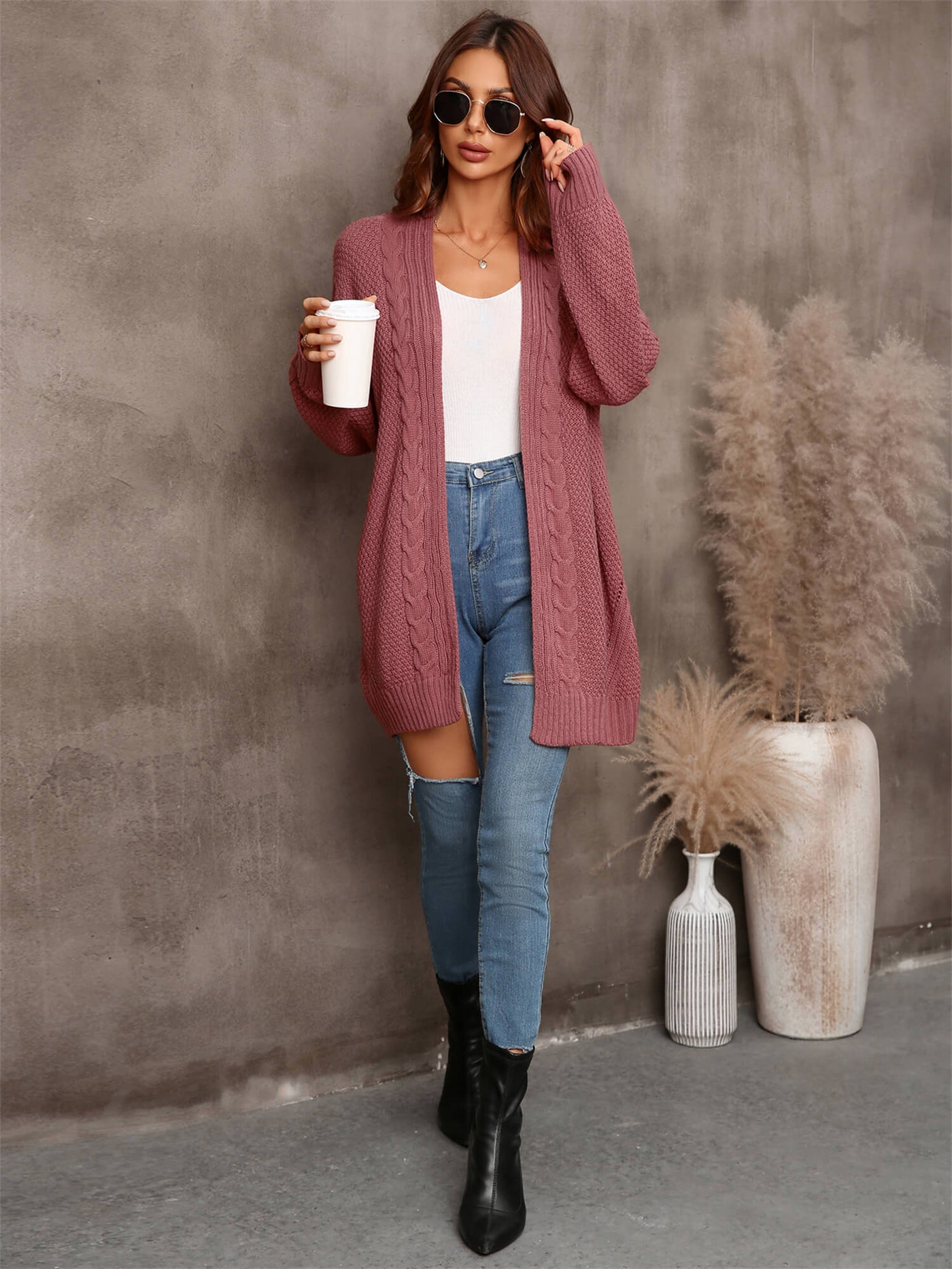 Ludlow Cable Knit Duster Cardigan - Rust