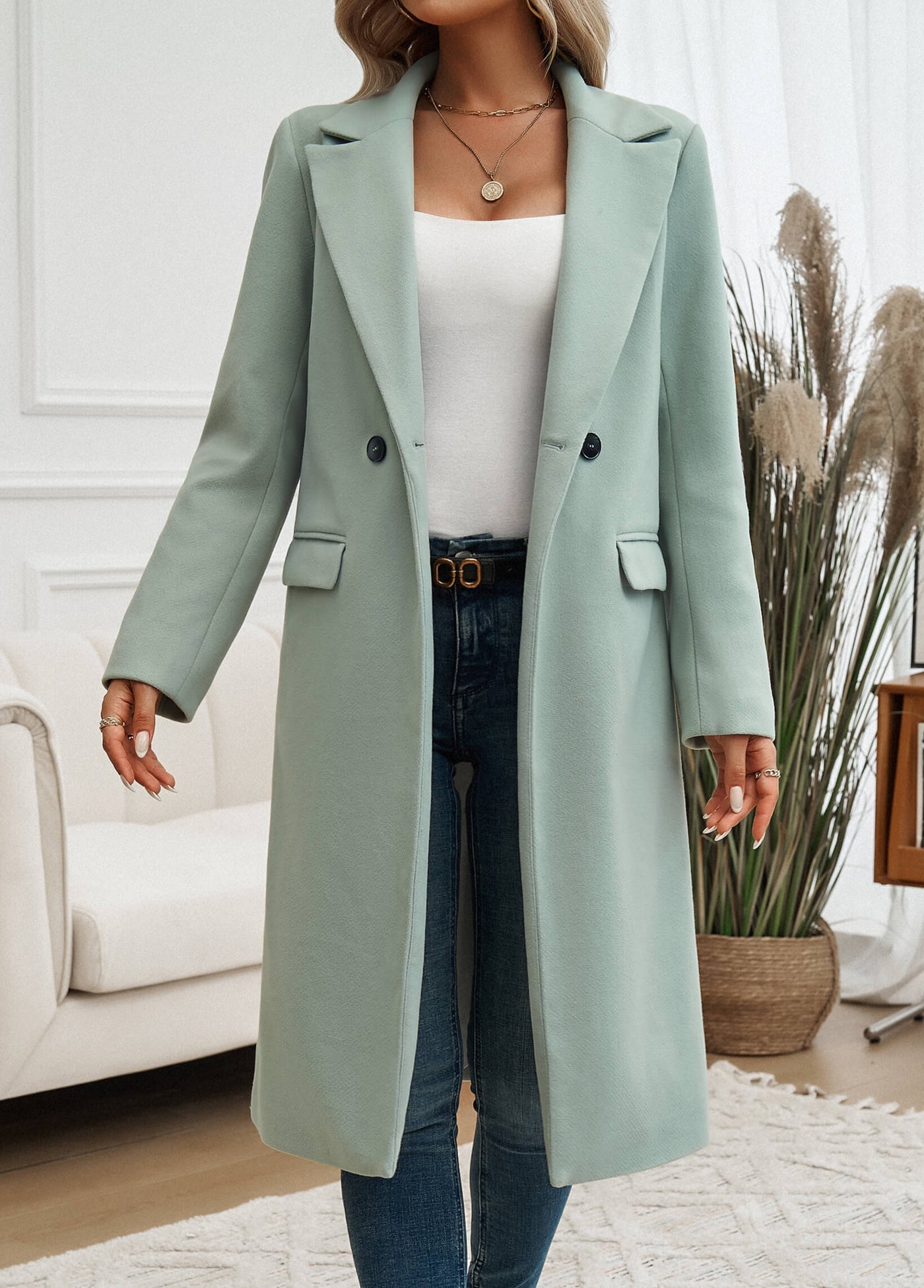 Adri Longline Pocketed Coat - Sage