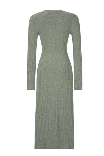 Kaylen Long Sleeve Ribbed Knit Maxi Dress - Sage