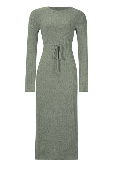 Kaylen Long Sleeve Ribbed Knit Maxi Dress - Sage