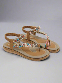 Siketu | Abbie Beaded Boho Thong Sandal - tan