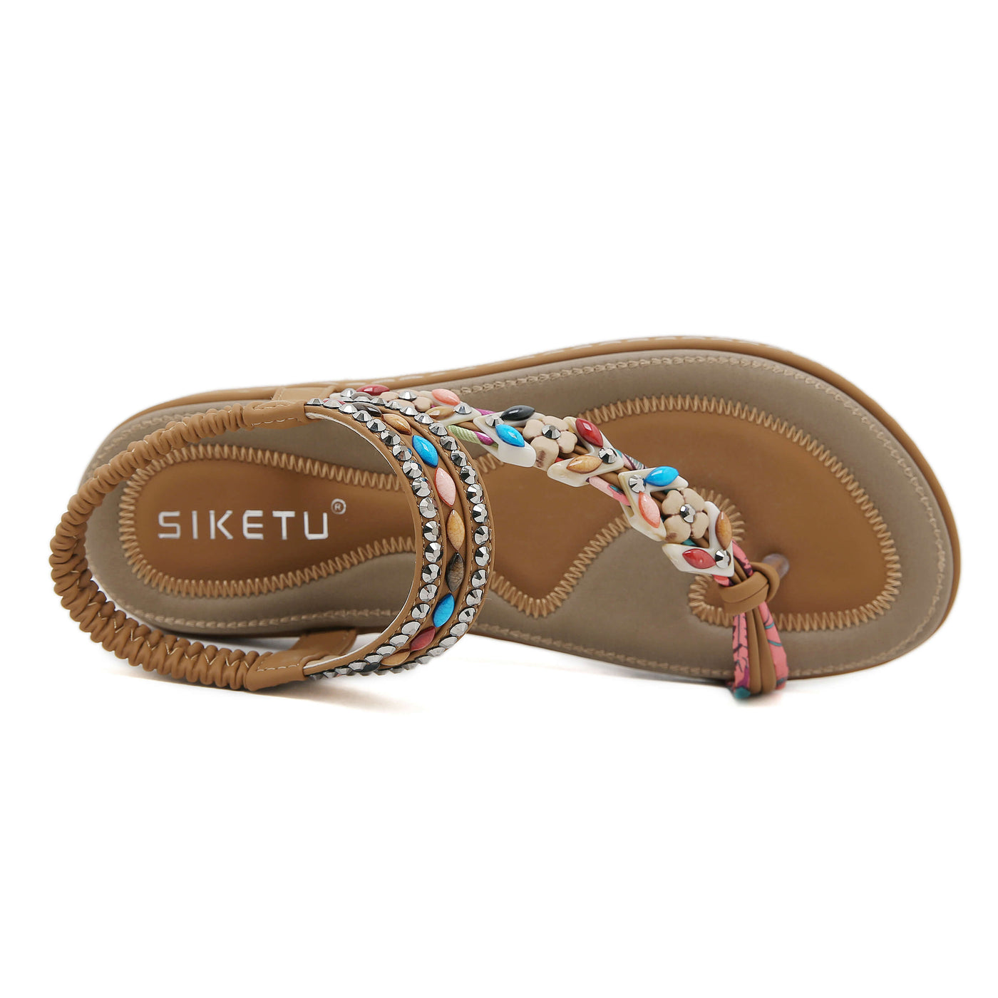 Siketu | Abbie Beaded Boho Thong Sandal - tan