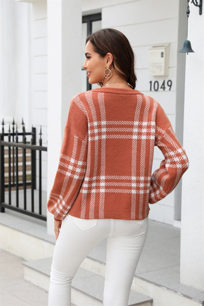 Pratto Plaid Pullover Knit Sweater - Tan