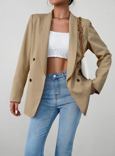 Uptown Girl Pocketed Blazer - Taupe