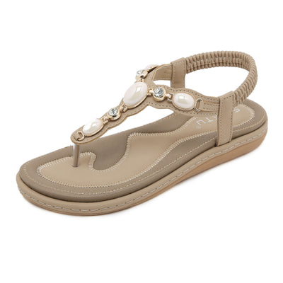 Siketu | Pearl Beaded Thong Sandal - taupe