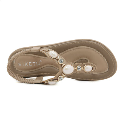 Siketu | Pearl Beaded Thong Sandal - taupe