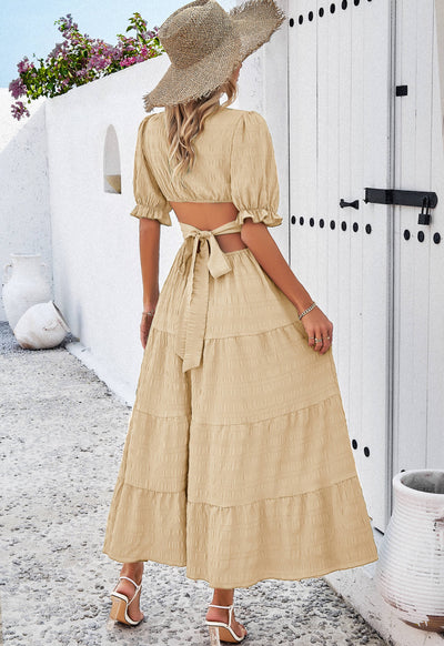 Rhea Tiered Cutout Maxi Dress - Taupe