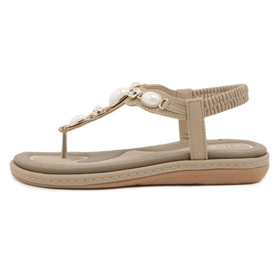 Siketu | Pearl Beaded Thong Sandal - taupe