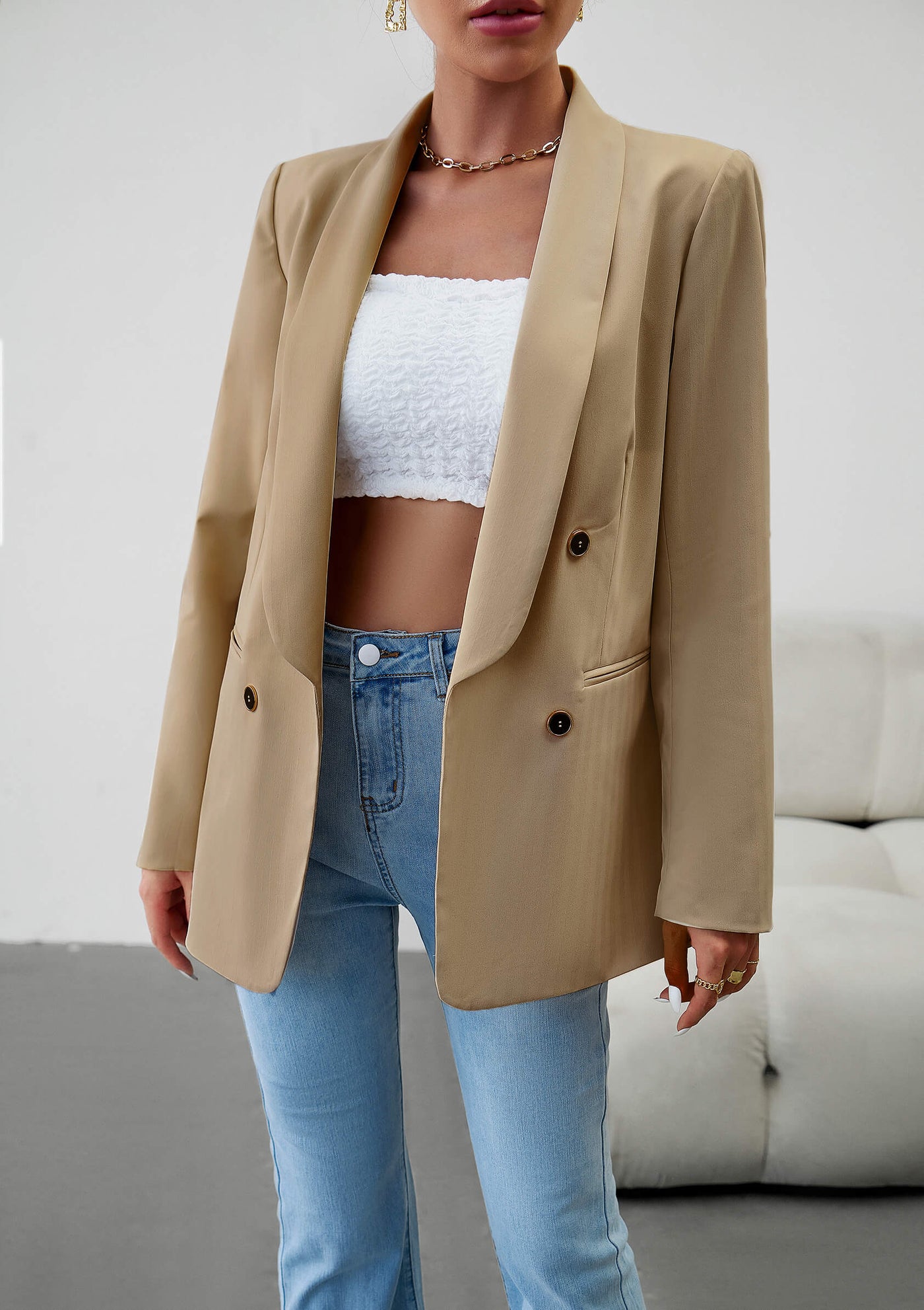 Uptown Girl Pocketed Blazer - Taupe