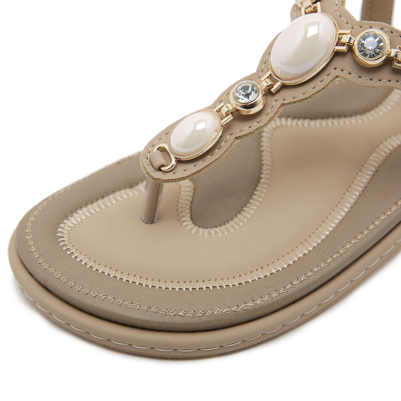 Siketu | Pearl Beaded Thong Sandal - taupe