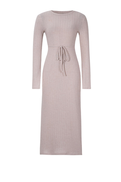 Kaylen Long Sleeve Ribbed Knit Maxi Dress - Taupe