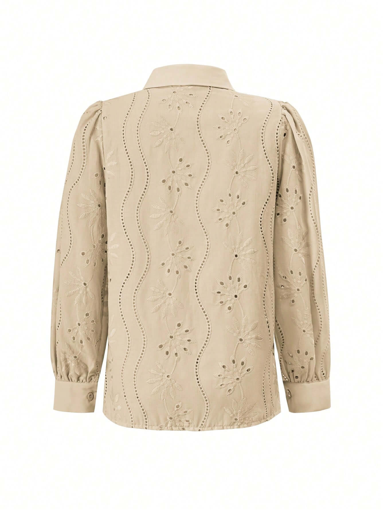 Miley Perforated Long Sleeve Blouse - taupe