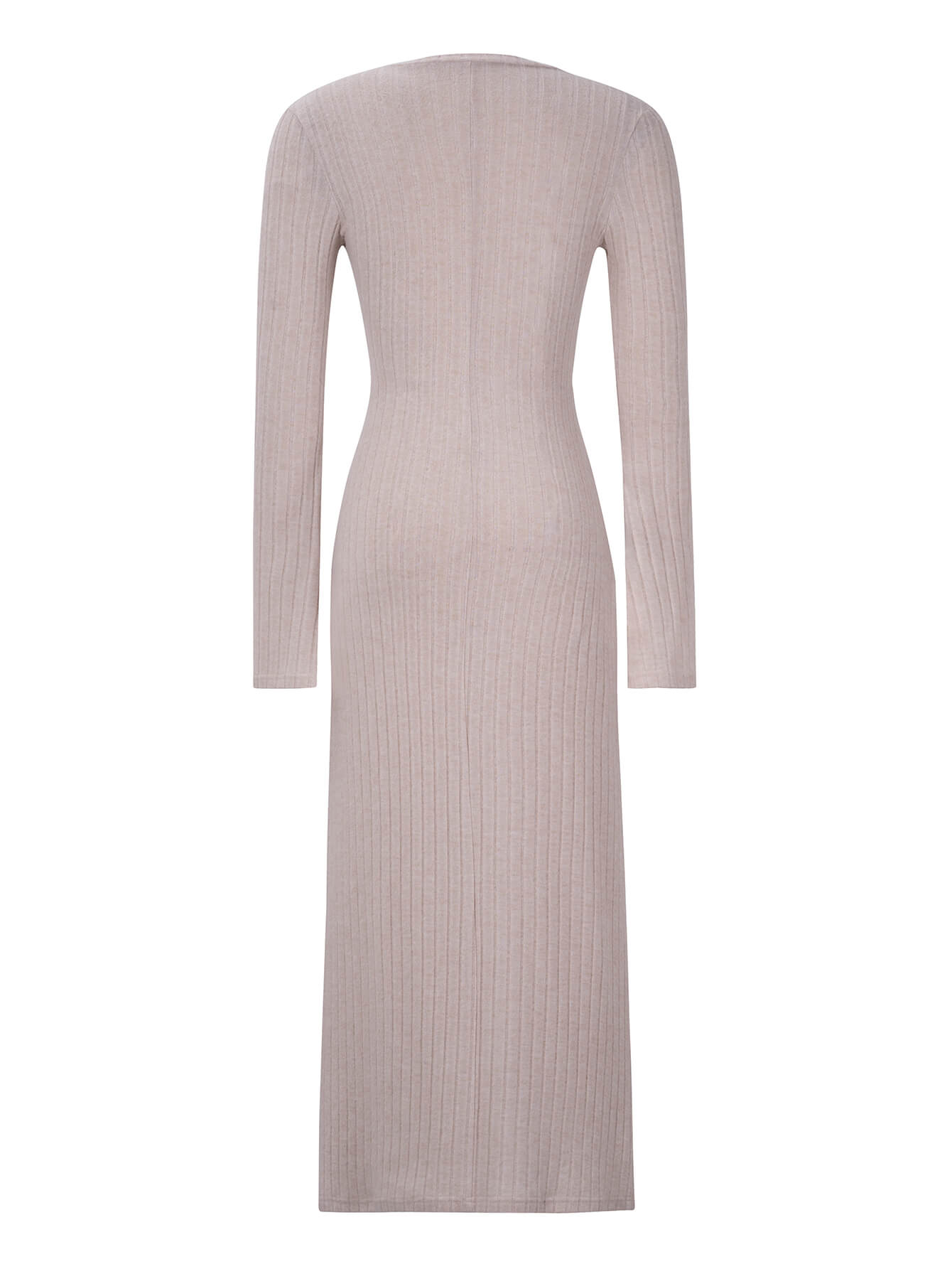 Kaylen Long Sleeve Ribbed Knit Maxi Dress - Taupe