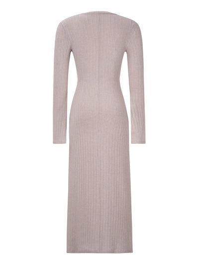 Kaylen Long Sleeve Ribbed Knit Maxi Dress - Taupe