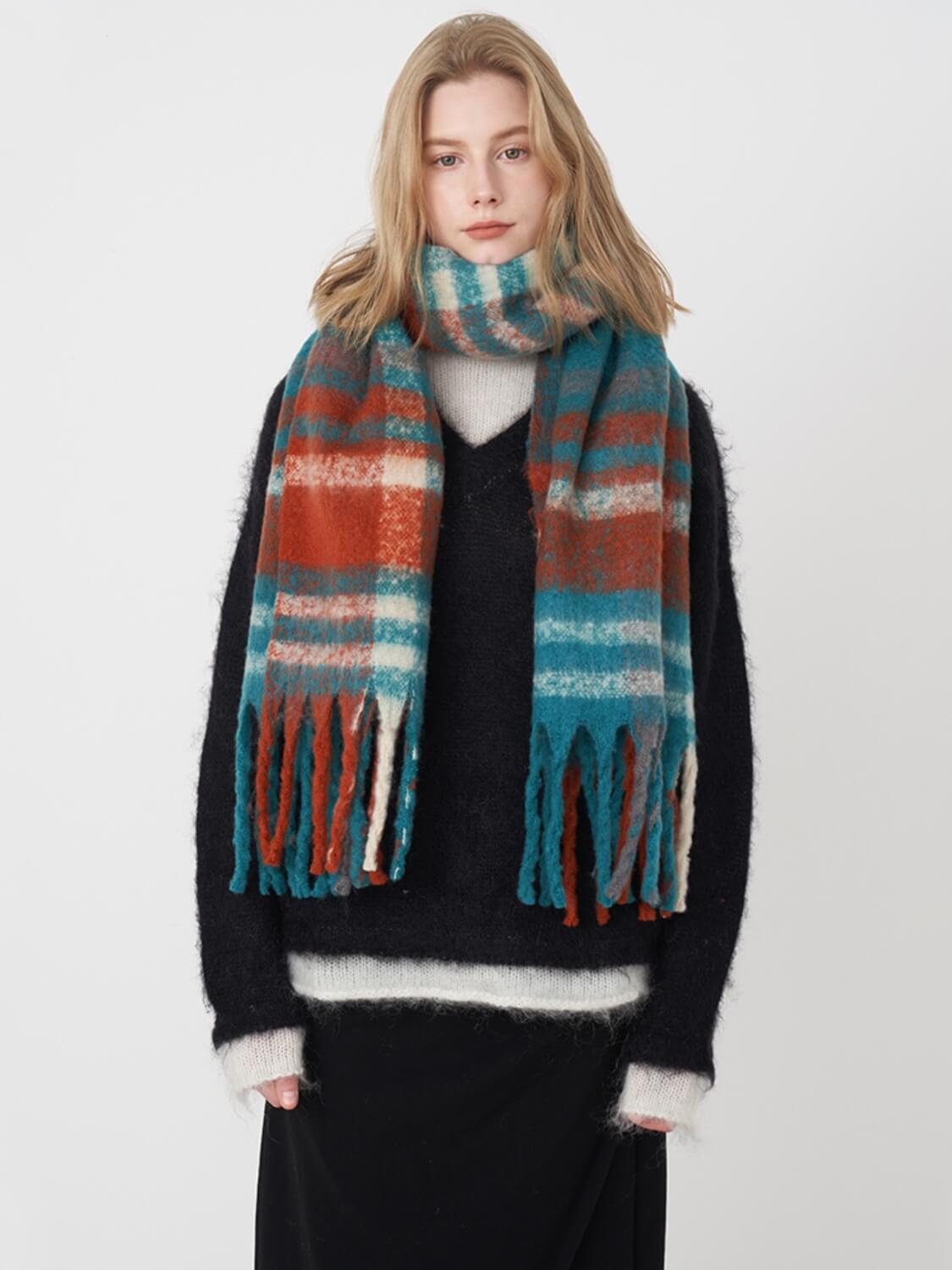 Mitchell Gradient Tassel Blanket Scarf - Teal