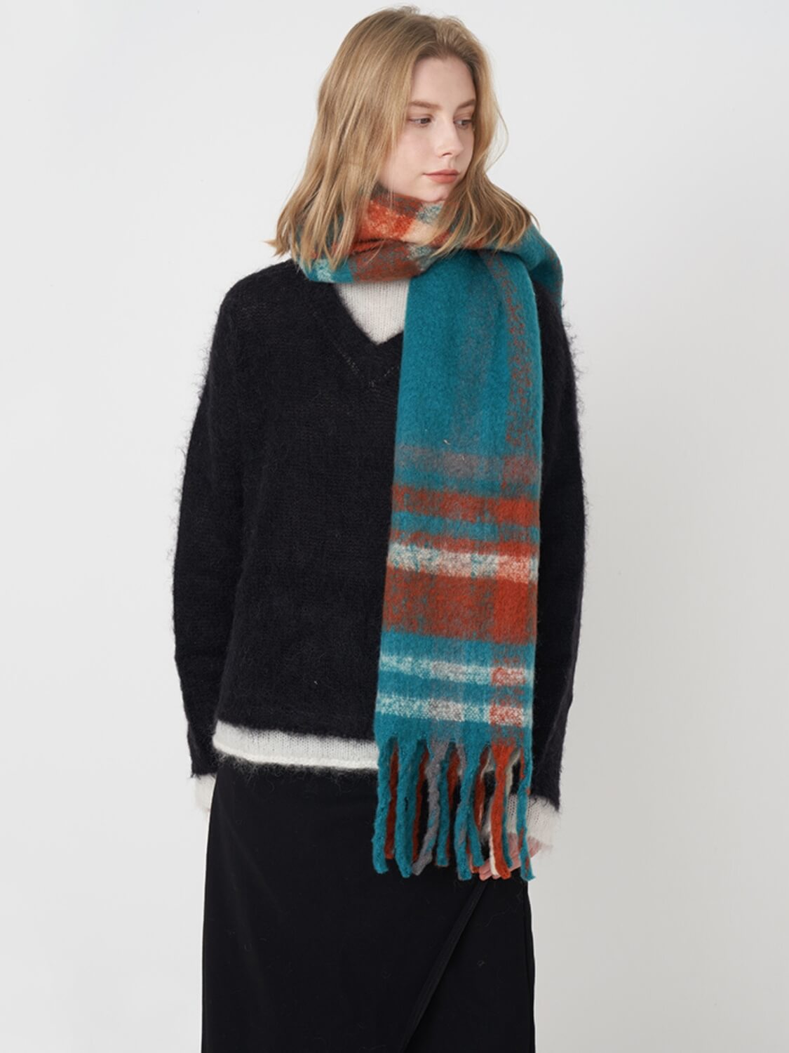 Mitchell Gradient Tassel Blanket Scarf - Teal