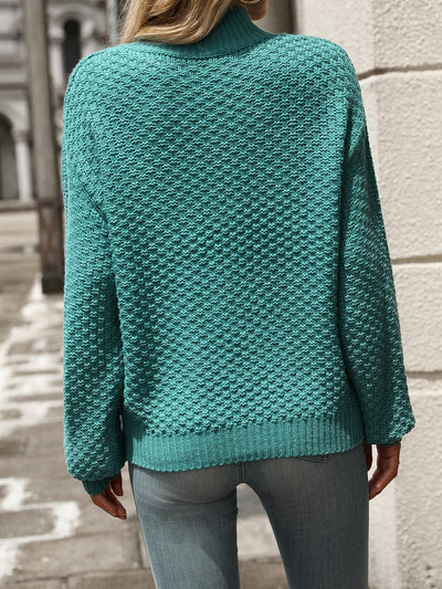 Billie Pom Mock Neck Sweater - Teal