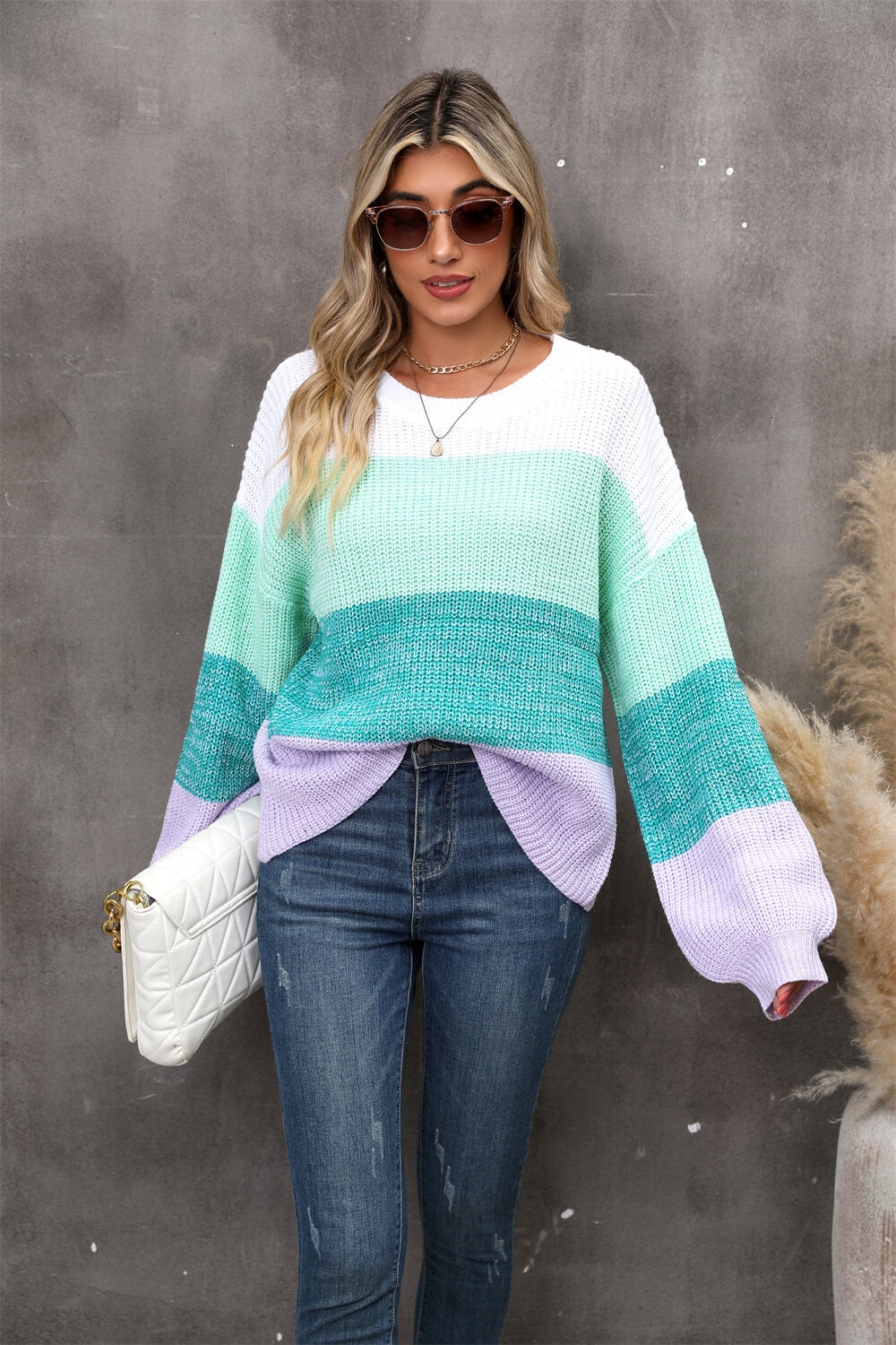 Chosen One Striped Knit Sweater - turquoise