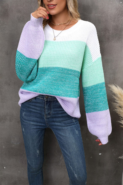 Chosen One Striped Knit Sweater - turquoise