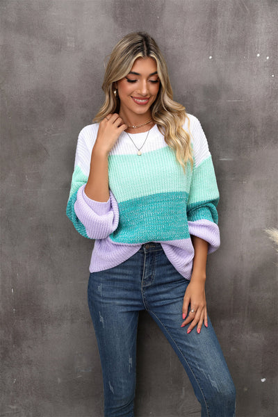 Chosen One Striped Knit Sweater - turquoise