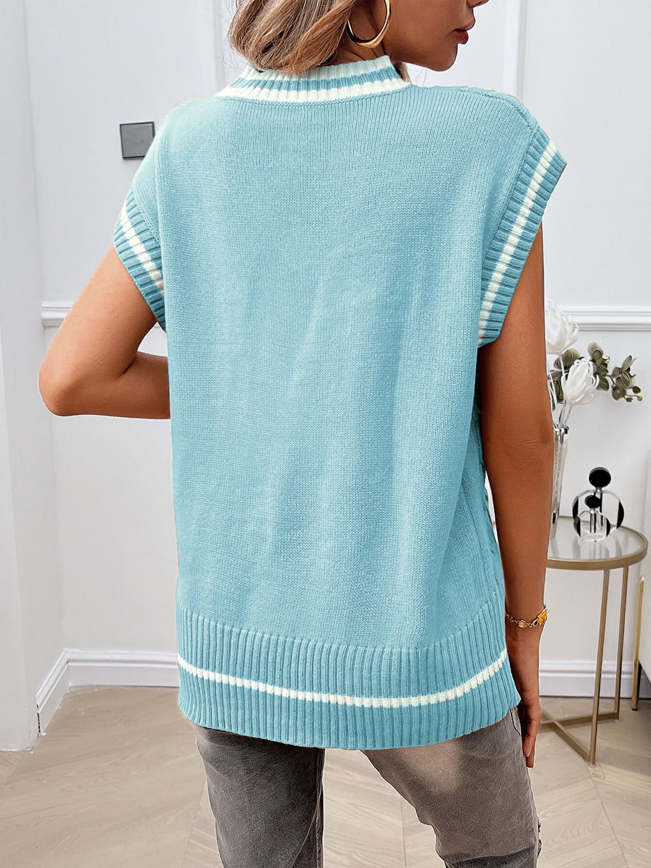 Sivan Cable Knit Sweater Vest - Turquoise