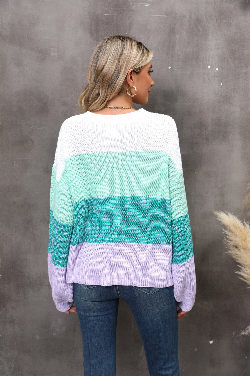 Chosen One Striped Knit Sweater - turquoise