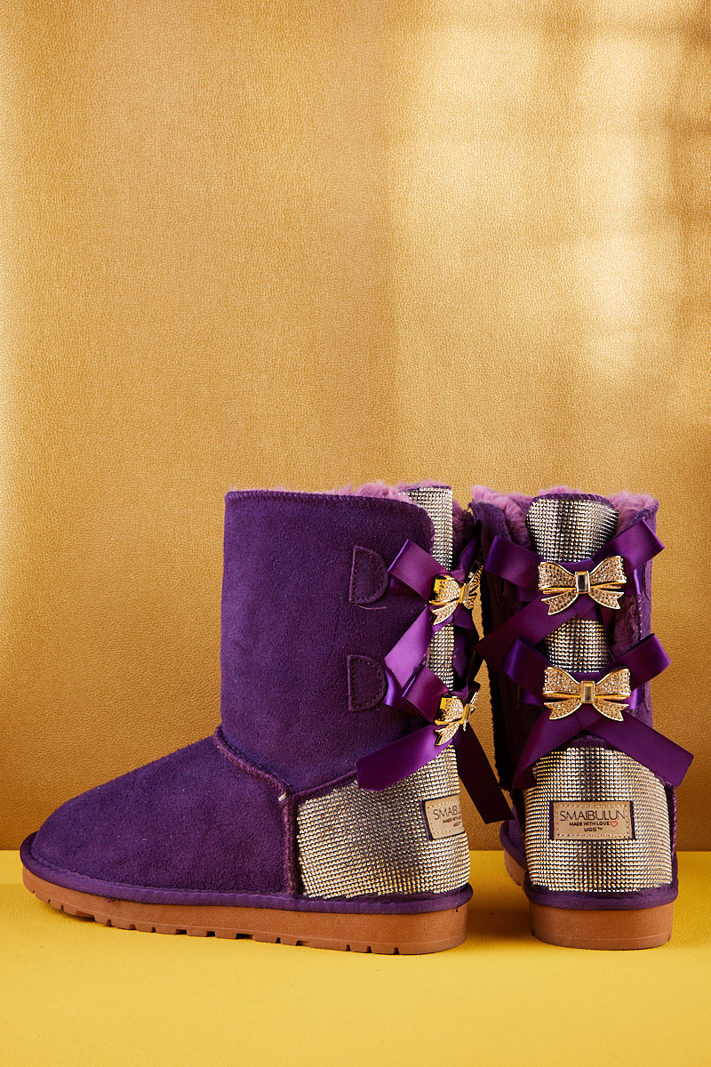 SMAIBULUN Ugg | Rhinestone Dual Bailey Bow Glam Ugg Boots - Violet