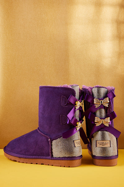 SMAIBULUN Ugg | Rhinestone Dual Bailey Bow Glam Ugg Boots - Violet