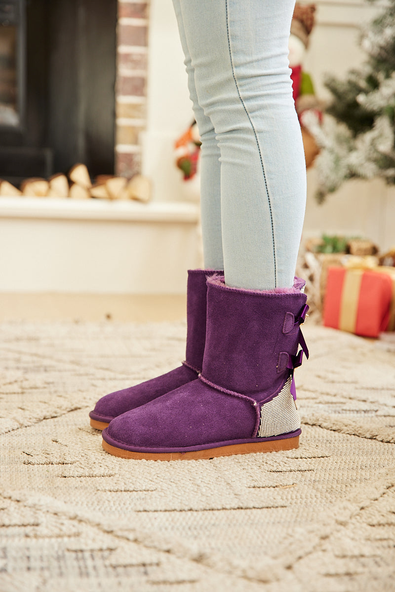 SMAIBULUN Ugg | Rhinestone Dual Bailey Bow Glam Ugg Boots - Violet