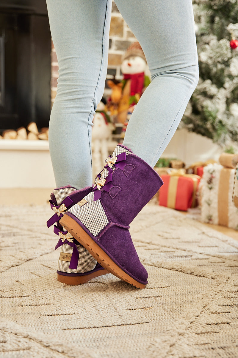 SMAIBULUN Ugg | Rhinestone Dual Bailey Bow Glam Ugg Boots - Violet